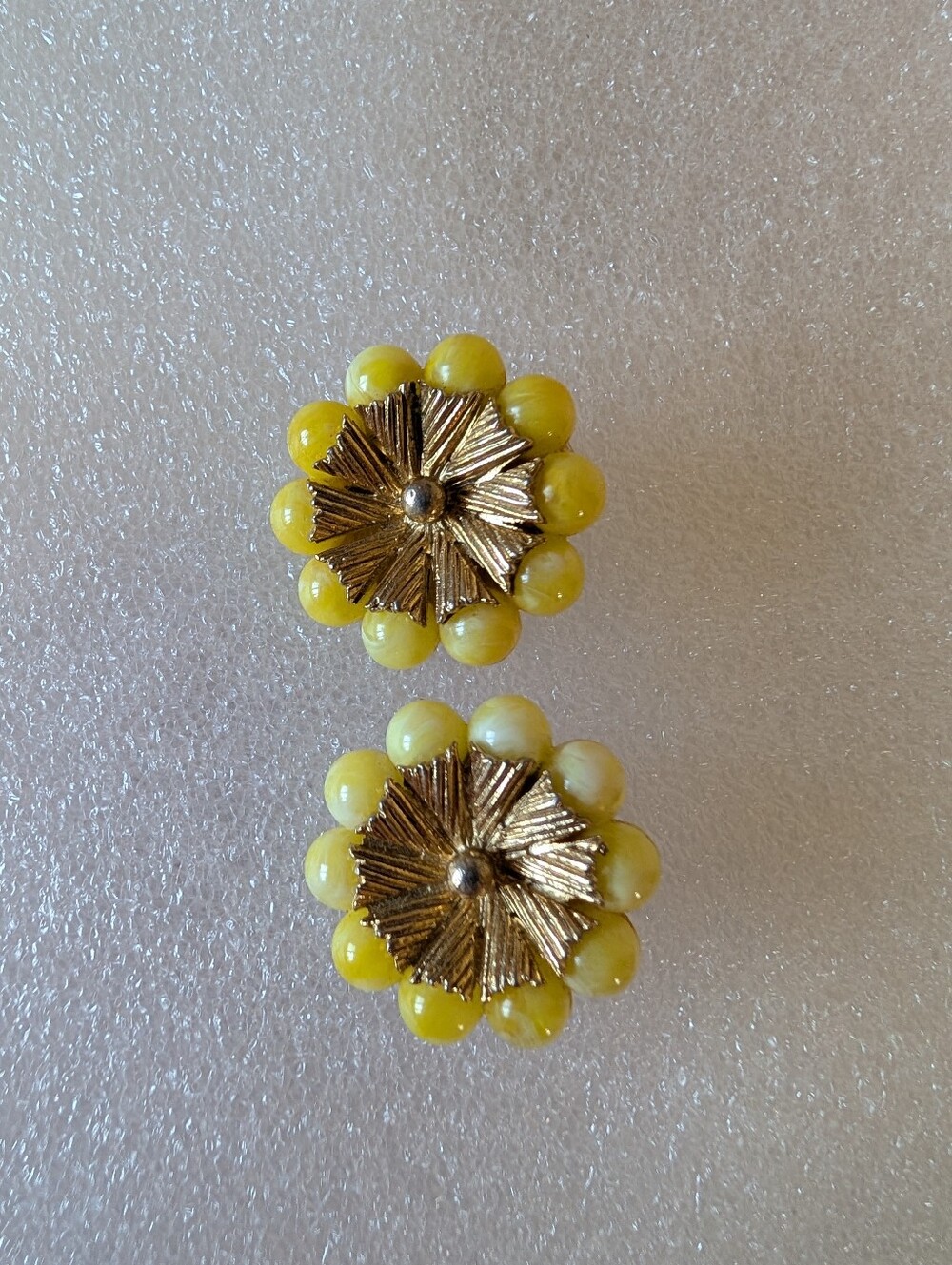 Gold and Yellow Floral Cluster Clip-On Earrings